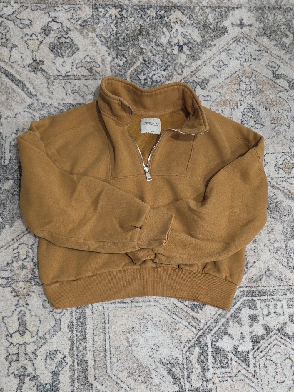 Women's Quarter-Zip Pullover Cropped Sweatshirt - Caramel Brown